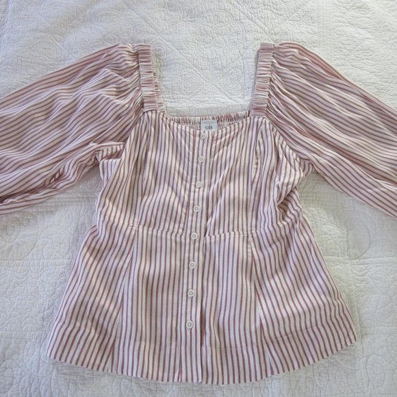 CAbi Top M Carnival Red/White Stripe Puff Sleeve Spring 2021 #5890 - Picture 2 of 10